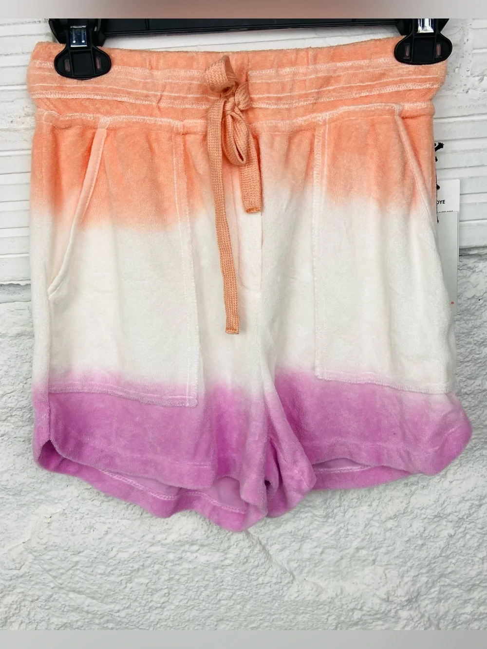 NWT DEX Tie-Dye Terry Cloth Drawstring Shorts - Peach, White & Purple